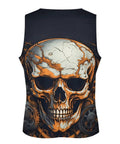 Mens Metal Gear Skull Graphic Tank Top Quick Dry Cotton Sleeveless Muscle Tee Gym Rave Beach Large Back View with Skull Design