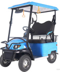Premium Electric Golf Cart With 800W Motor And Roomy Storage Basket, side view of blue scooter with black seat.