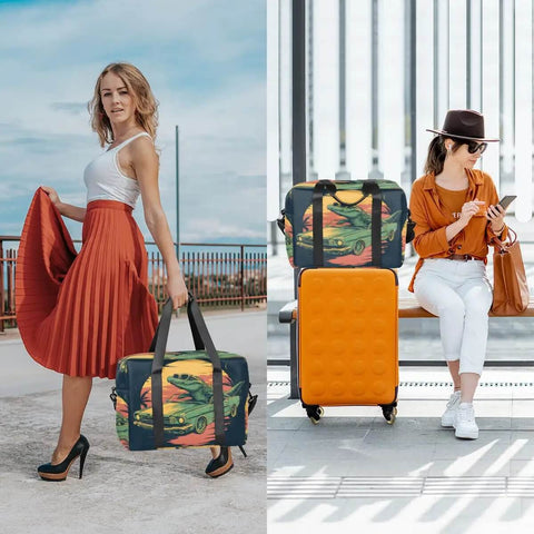 Women with Alligator Pattern Travel Duffel Bag For Men And Women Waterproof Gym Bag Carry On Weekender Overnight Foldable 18L Capacity