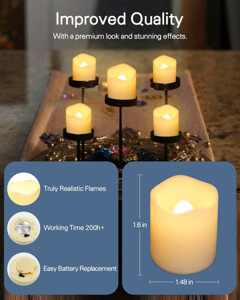 Flameless Votive Candles 12 Pack Battery Operated LED Tea Lights With Warm White Flicker Realistic Look on table setting