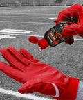 Football Glove Grip Gel 2 Oz Bottle - Restores Sticky Grip To Any Brand Gloves, Quick-Drying, Non-Toxic And Biodegradable Formula, Easy To Apply, Keeps Gloves Like New, Black on red football gloves