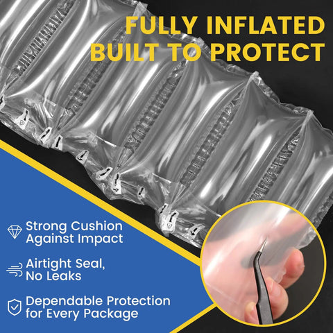 Bulk 800 Pack Air Pillows With Pump For Shipping And Moving Pro Grade Inflatable Packing Bags visible, airtight seal shown