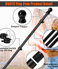 Six Foot Black Stainless Steel Flag Pole Kit With 360 Degree Anti Wrap Ring, Tangle Free Design, details and features highlighted