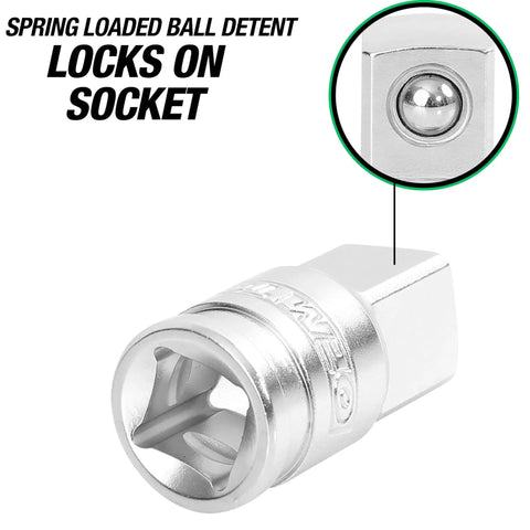 Rock Solid One Half Inch Female To Three Quarter Inch Male Locking Socket Adapter With Heavy Duty Low Profile Build And Locked Dead Tight Ball Retainer For Zero Play Ratchet Conversions