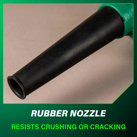 Close-up of 18V MultiVolt Cordless Blower rubber nozzle, resists crushing or cracking, tool body only for RB18DCQ4.
