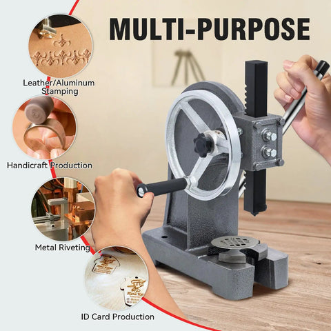 One Ton Arbor Press With Hand Wheel Cast Iron Heavy Duty Manual Arbor Press Desktop Punch Press Machine in use for stamping, riveting, and production tasks.
