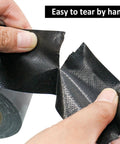 Close-up of hands tearing Five Roll Pack Black Duct Tape Rolls For DIY Projects, Heavy Duty 8.3 Mil Thick 1.88 Inch Wide By 35 Yards Each