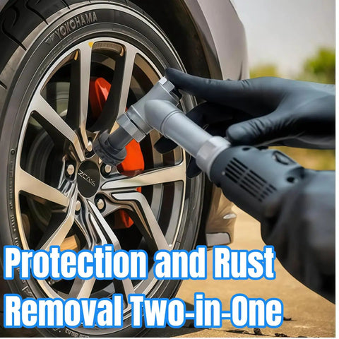 Pro Grade Wheel Hub Cleaning Kit With 8 Grinding Heads for rust busting on car wheel using power drill.