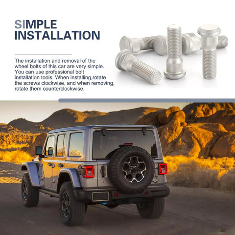 5Pcs Wheel Studs Kit M12x1.5 49mm Long Steel Lug Bolts with installation guide and SUV background