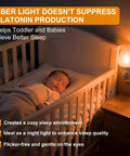 LED Night Light Bulbs 1W E12 C7 Replacement 2200K Warm Amber 120V Low Watt Candelabra Christmas Light Salt Lamp Bulbs 4 Pack Blue Light Blocking, illuminating a nursery with a cozy glow near a sleeping baby.
