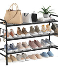 3 Tier Metal Shoe Rack Organizer 33 Inch Wide Built To Last Space Saving Shoe Storage With Four Side Hooks Boss Level Organization For Front Door Closet Garage Dorm Holds 16 To 20 Pairs Of Shoes