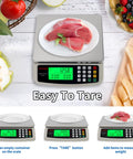 40Kg Commercial Digital Kitchen Scale With Tare Function displaying weight of meat on stainless steel platform in kitchen setting
