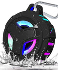 Bluetooth Shower Speaker With LED Light, IP67 Waterproof And Floating, 2000mAh Battery, black speaker with water splashes