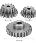 Heavy Duty Steel Gear Replacement Kit For WPL D12 1/10 Scale RC Rock Crawler Truck showing three steel gears with different sizes.