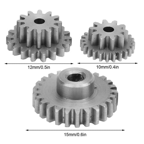 Heavy Duty Steel Gear Replacement Kit For WPL D12 1/10 Scale RC Rock Crawler Truck showing three steel gears with different sizes.