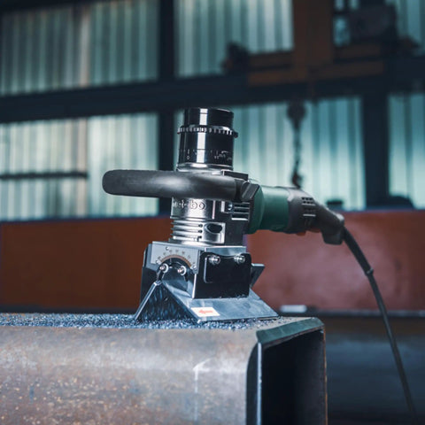 Five Eighths Inch Beveling Tool With Variable Speed And One Touch Depth Control showing metal surface application
