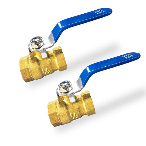 Beefy Two Pack Half Inch Full Port Brass Ball Valves with Blue Handles for Water Oil and Gas - Heavy Duty Forged Brass