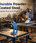 Heavy Duty Welding Holder Stand With Powerful Magnetic Base For Secure MIG Torch Support, powder-coated steel design in workshop.