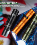 Rechargeable 1200 Lumen EDC Flashlight With Clip AA Pocket Light For Camping Home And Emergencies in black, orange, and green.