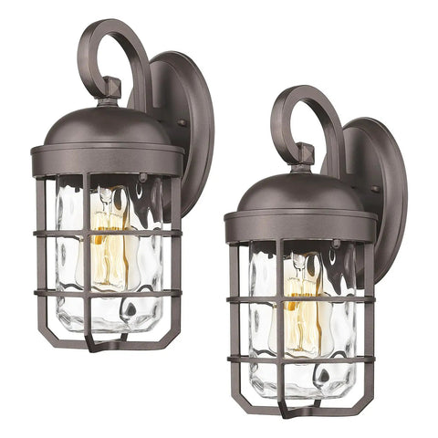 Industrial Outdoor Wall Light Fixtures Set Of 2 With Water Ripple Glass for Front Door Porch Garage Patio, oil-rubbed bronze finish
