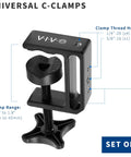 Beefy Aluminum C Clamps With 1/4-20 And 3/8-16 Sockets, Fit Desktops Up To 1.8 Inches, 2 Pack Black, shown disassembled
