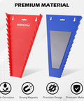 2 Pack Magnetic Wrench Organizer Kit With 32 Slots For SAE And Metric Wrenches, red and blue tray with magnets visible