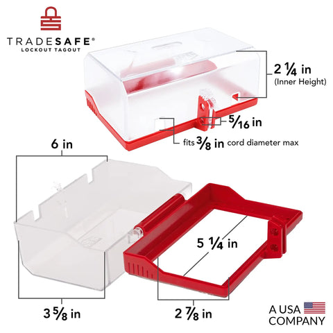 No Nonsense Emergency Stop Button Lockout Cover For Industrial Safety Transparent Rectangular Push Button Guard XL with dimensions