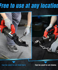 Loschen Cordless Rebar Chain Cutter Portable Electric Hydraulic Tool For Cutting Metal Chains Locks And Steel Cables Up To 10mm cutting steel rebar and chains in a workshop setting.