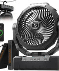 3 In 1 Camping Fan With 36000mAh Battery, Detachable Power Bank, LED Light And Hook, Portable for Outdoor Indoor Use