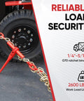 Two Pack Ratchet Chain Load Binder Set With Quarter Inch To Five Sixteenths Inch 12 Foot G80 Heavy Duty Chain shown securing load