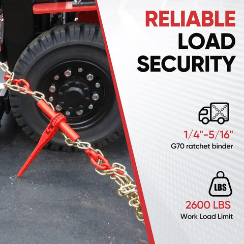 Two Pack Ratchet Chain Load Binder Set With Quarter Inch To Five Sixteenths Inch 12 Foot G80 Heavy Duty Chain shown securing load