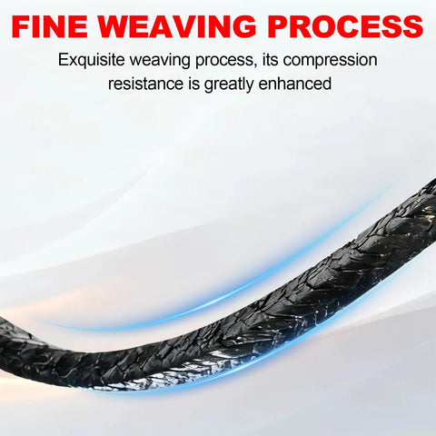 Graphite braided packing rope, 1/8 in × 1/8 in, black high-temp sealing rope for pumps and valves