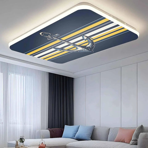 Straight Up Nautical Vibes: 3 Pack Magnetic Ceiling Light Covers For Drop Ceilings, Vintage Blue And Yellow Striped Anchor Fluorescent Lamp Shades That Hits Different For Classrooms And Offices
