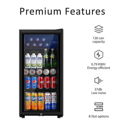 Small But Mighty Beverage Refrigerator With Double Glass Door, 3.2 Cu Ft Mini Fridge For Soda Beer Or Wine, Black Finish