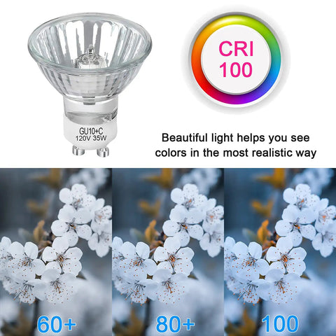 Six Pack GU10 35W Halogen Bulbs 120V Dimmable Warm White 2700K 380 Lumens Long Lasting Life for Track Lighting Recessed Lighting Range Hood MR16 GU10 Light Bulbs