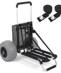 Beach Wagon With 12 Inch Massive Wheels For Sand And All Terrain Hauling, Heavy Duty Foldable Cart With Balloon Tires shown folded with straps