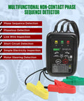 3 Phase Rotation Tester For Motor Setup With Non Contact Voltage Detection And Phase Sequence Check 70V To 600V AC Live Wire Tester Short Circuit Alert 23.62 Inch Cable Length Carrying Bag