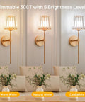 Sparkling Crystal Wall Sconces Set Of Two, Rechargeable Wireless Wall Lights With Remote, displaying warm, natural, and cold white settings.