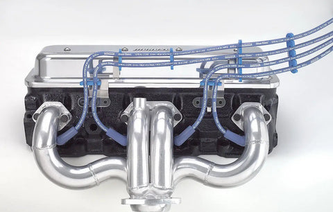 Blue Wire Loom Kit For 92 98 Chevrolet V8 with chrome brackets for clean engine wiring and durable protection.