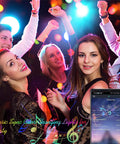 Group of friends dancing under 100ft LED Strip Lights For Bedroom And Living Room With App Control And Music Sync RGB Color Changing LEDs Remote For Party Vibe