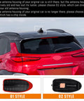 Rear view of a red Hyundai Kona 2018-2023 with Glossy Black Shark Fin Antenna Cover, styles 01 and 02 showcased.