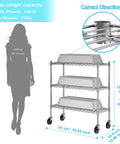 Three Tier Storage Shelves On Casters Heavy Duty Chrome Metal Shelving With Locking Wheels, Rust Resistant Garage Organizer For Home, Workshop Or Laundry, Mobile Shelving Rack, 40 inch tall