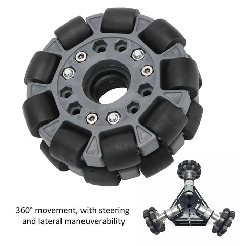 Ylwxzenith 100mm nylon‑rubber omnidirectional robot wheel, double‑row, gray/black