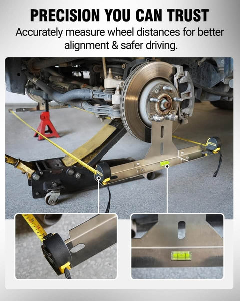 Garage Ready Heavy Duty Wheel Alignment Tool Kit With Tape Measures For Cars Trucks And SUVs installed on car wheel