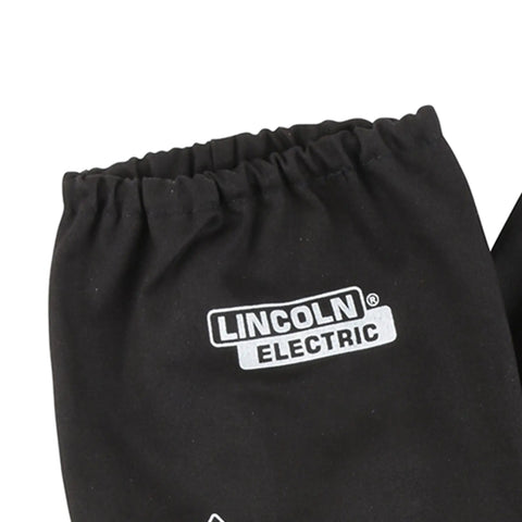 Close-up of Lincoln Electric Flame Resistant Welding Sleeves Black One Size 21 Inch 9 Oz Slip On Arm Protection with elastic cuff