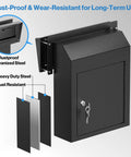 Rainproof Heavy Duty Mailbox Door Drop Box With Galvanized Steel Construction Weatherproof Mail Slot in black shown with key