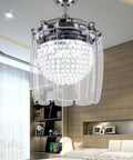 42 Inch 3 in 1 Fandelier Ceiling Fan With Remote Light Kit Dimmable LED Chandelier 8 Retractable Blades in modern bedroom