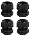 4 Pack M40 Cable Glands Waterproof Nylon Joint For 11-12 Mm Cables, Black, shown in a top view arrangement.