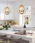 Gold Orb Pendant Light 3 Light Modern Fixture With Open Globe Metal Frame And Soft Gold Finish in kitchen island setting