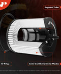 Cross-section view of Oil Filter with 20K Miles Upgraded Protection showing semi-synthetic blend media and support tube.